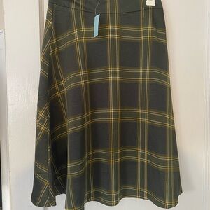 Ann Taylor Plaid A-Line Skirt - Dark Green and Yellow